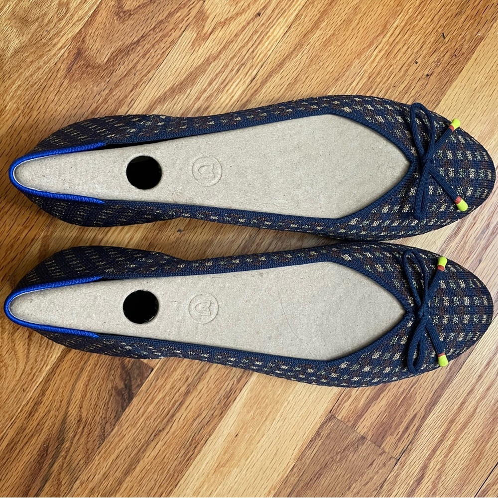 EUC Rothy’s Midnight Metallic Bow Flats